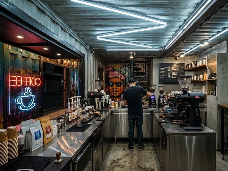 Jendela bar container cafe untuk melayani pelanggan