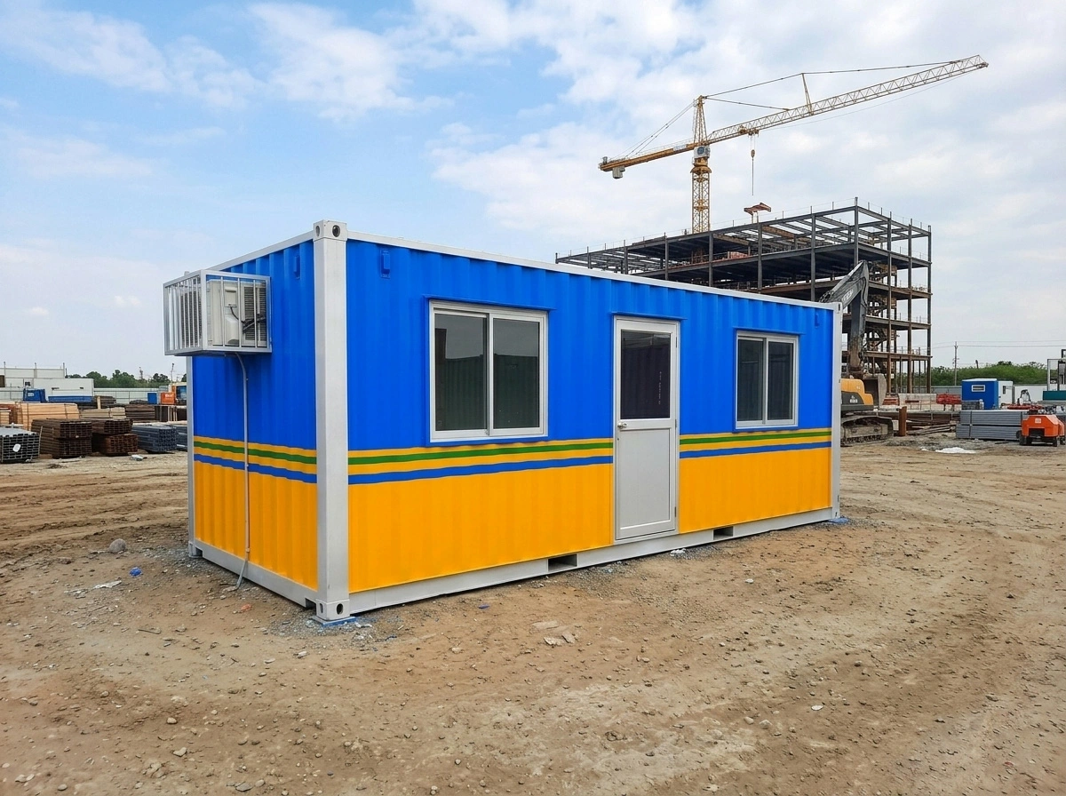 Site office direksi kit container tampak depan di lokasi proyek